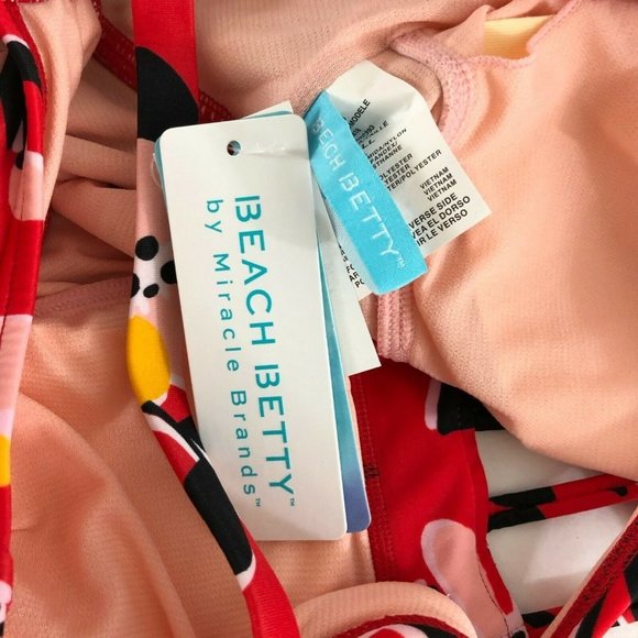 Beach Betty by Miracle Brands One Piece Swimsuit Keyhole Floral Red Size S - Picture 3 of 4
